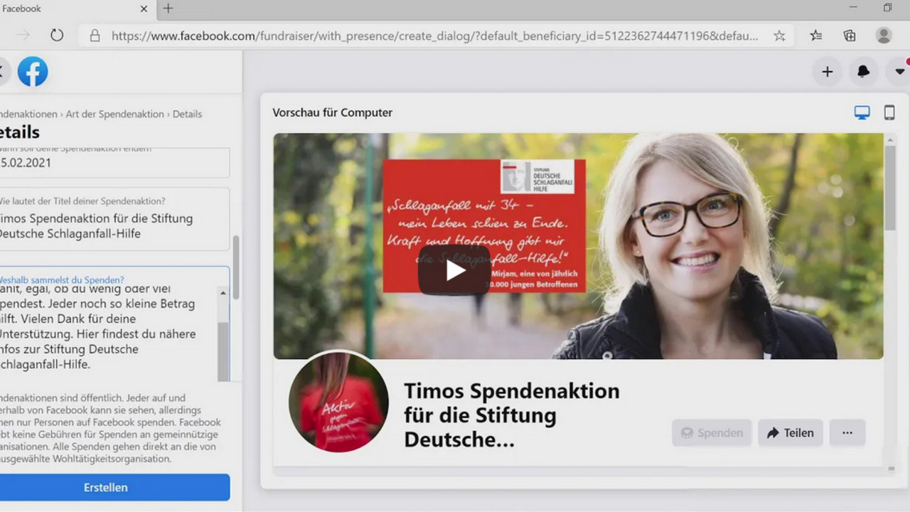 Spendenaktion bei Facebook erstellen: Erklärung (Desktop)